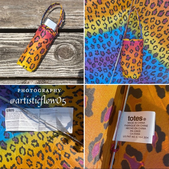 NEW! Totes Small Compact Rainbow Leopard Umbrella - Picture 6 of 8